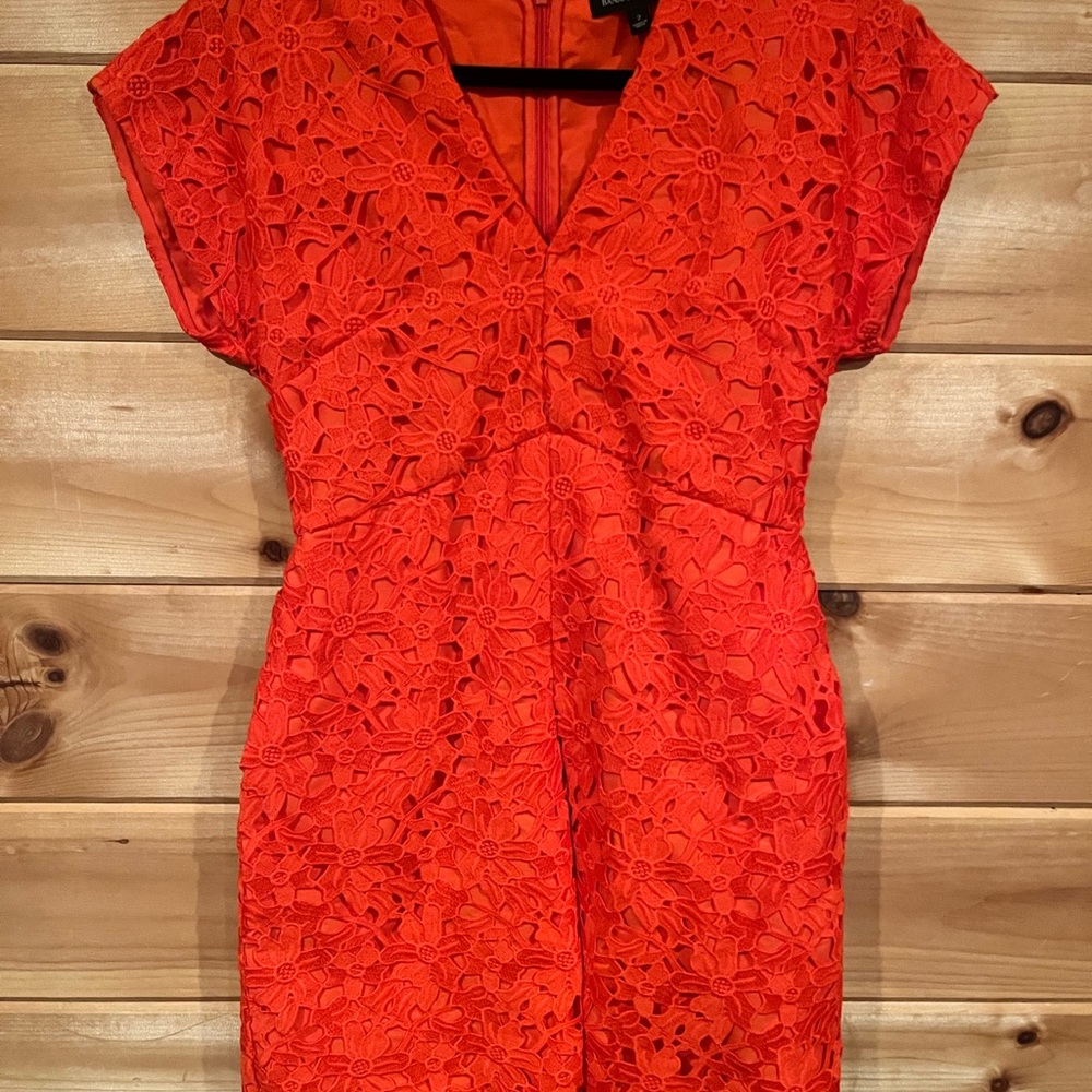 Banana Republic Vibrant Orange  Lace Mini Dress with Pockets Sz 2 Lovely Classic